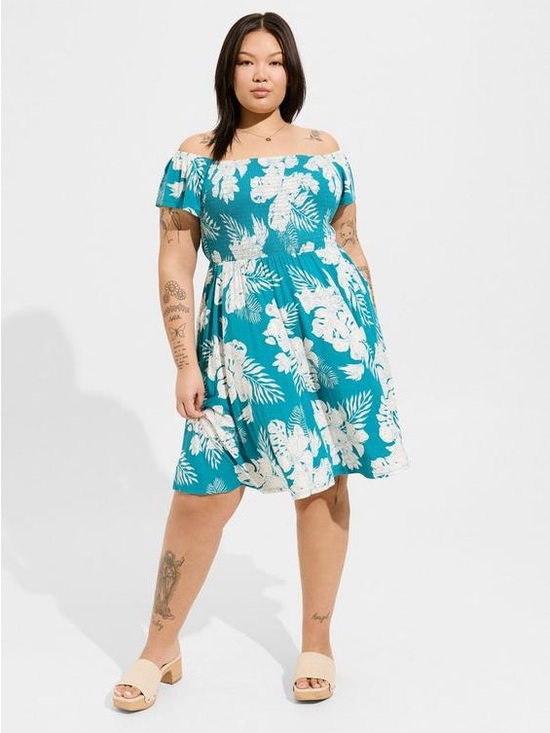 torrid Dresses & Skirts - Torrid Mini Super Soft Off Shoulder Dress Neon Tropics Bus at Bay SZ 5x NIP